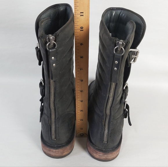 UGG Women Tatum Padded Quilt Buckle Strap Zipup Moto Mid-Calf Boots Size 7 Black - Picture 9 of 13